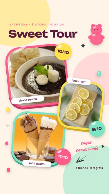Dessert Tour – Modelos de comida para stories do Instagram