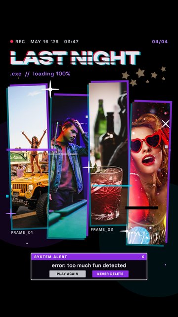 Last Night.exe – Plantillas de photo dump para historias de Instagram